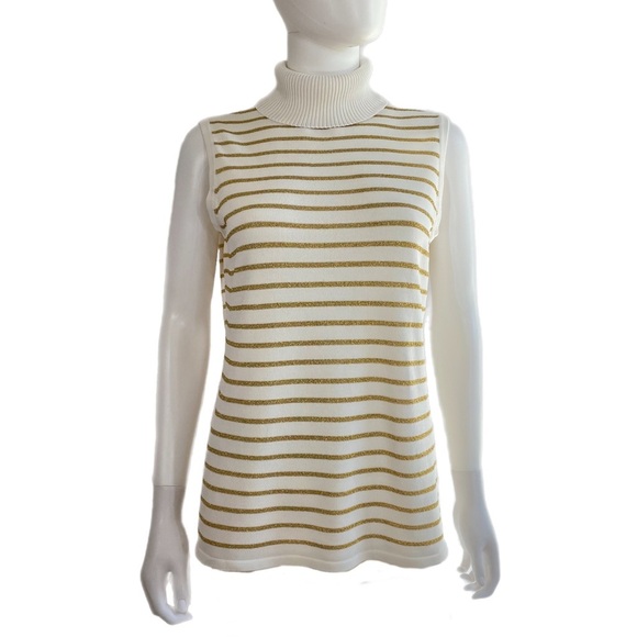 Sutton Studio Gold Stripes Sleeveless Turtle Neck Sweater - Picture 1 of 5